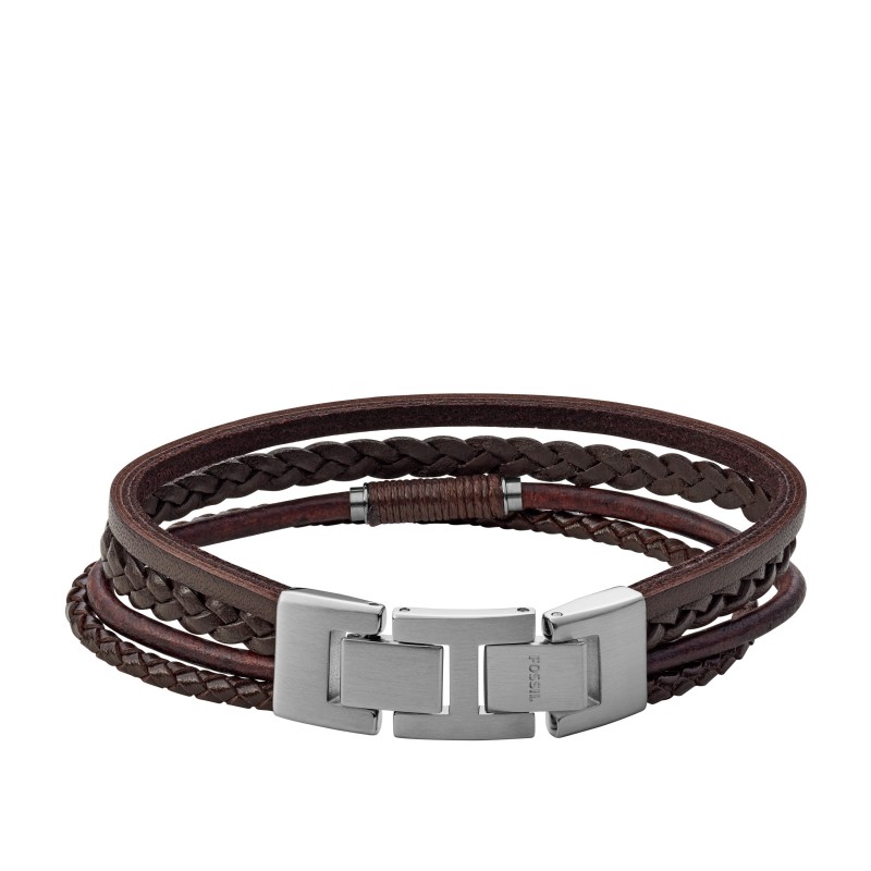 Bracelet Fossil multi rangées Vintage casual en cuir marron