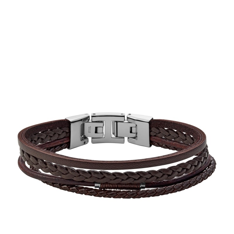 Bracelet Fossil multi rangées Vintage casual en cuir marron