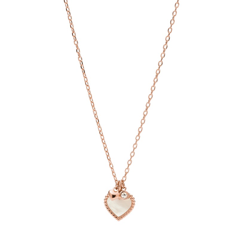 Collier Fossil acier doré rose, cristaux et nacre