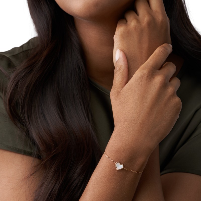 Bracelet Fossil " I heart you" acier doré rose