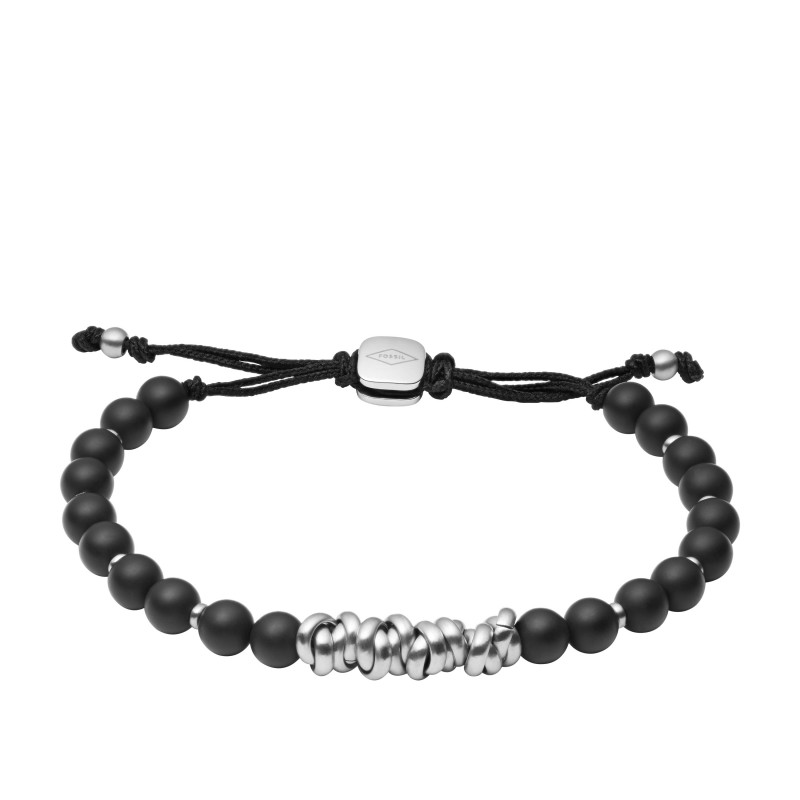 Bracelet homme Fossil perles d'agate et acier