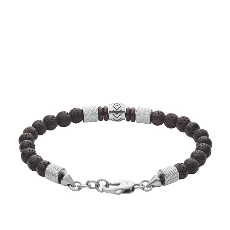 bracelet Fossil homme acier et pierres de lave