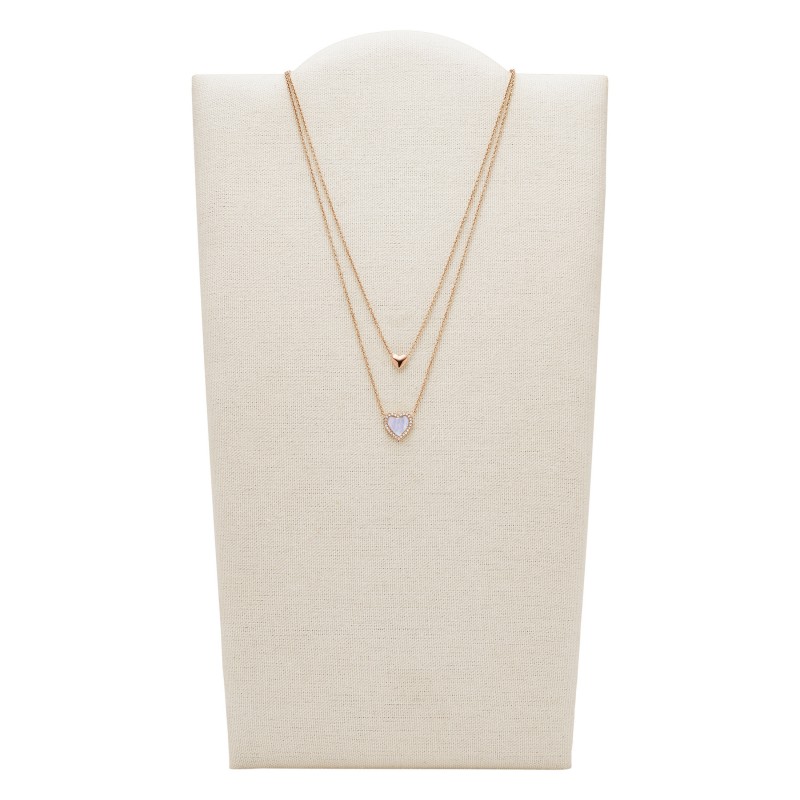 Collier Hearts To You Fossil acier doré rose et nacre