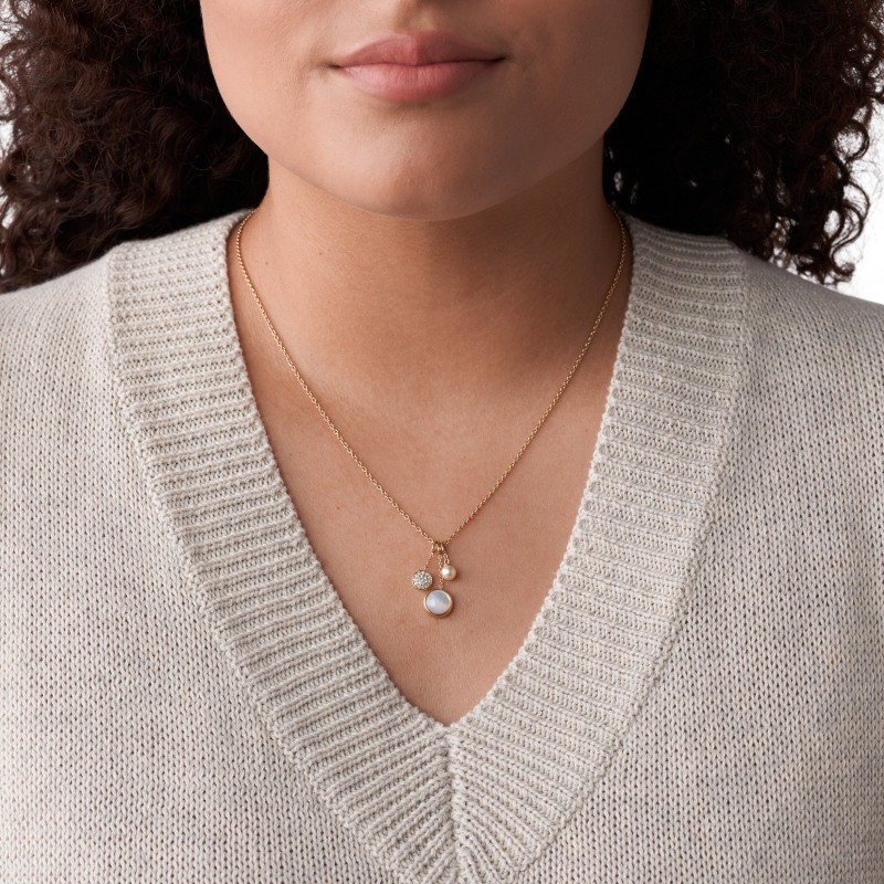 Collier Fossil triple pendentif acier doré rose