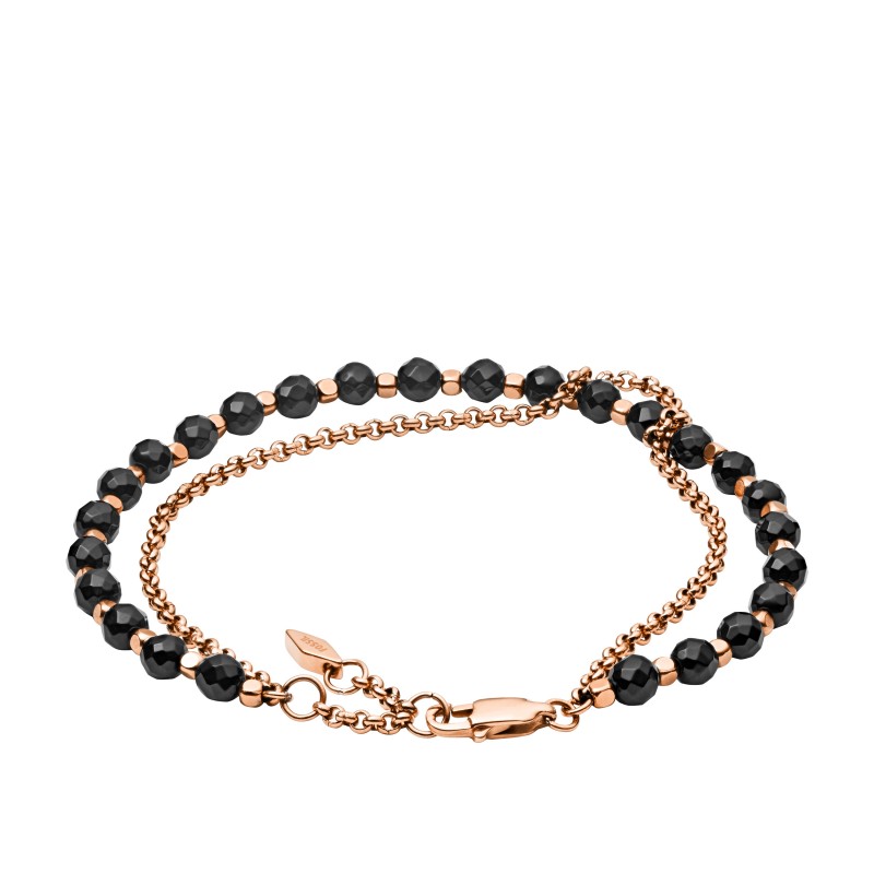 Bracelet double en acier rose et agate noire  FOSSIL
