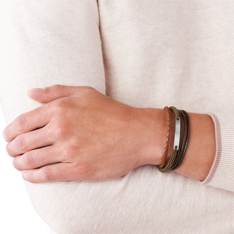 Bracelet Homme Fossil Vintage casual multi-rangs marron