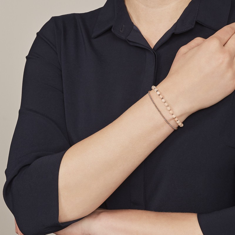 Bracelet Fossil double chaine dore rose et pierres semi-précieuses rose