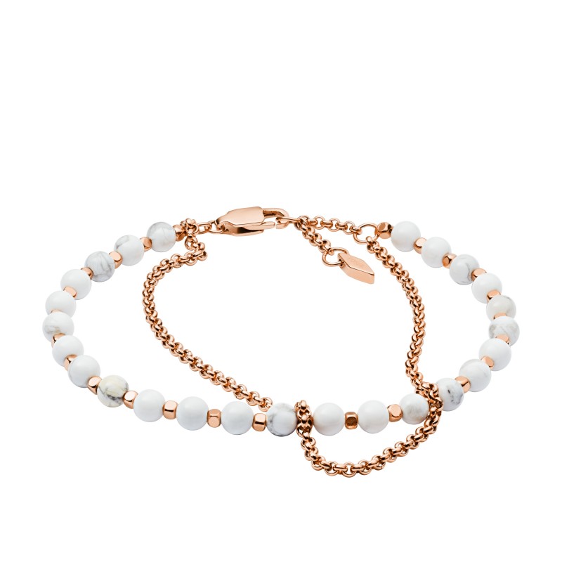 Bracelet Fossil perlé acier doré rose et Howlite