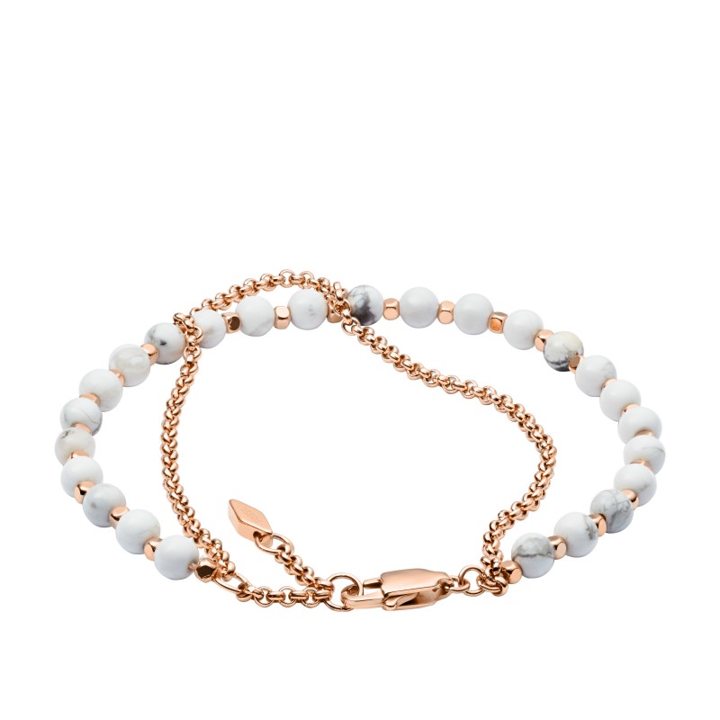 Bracelet Fossil perlé acier doré rose et Howlite