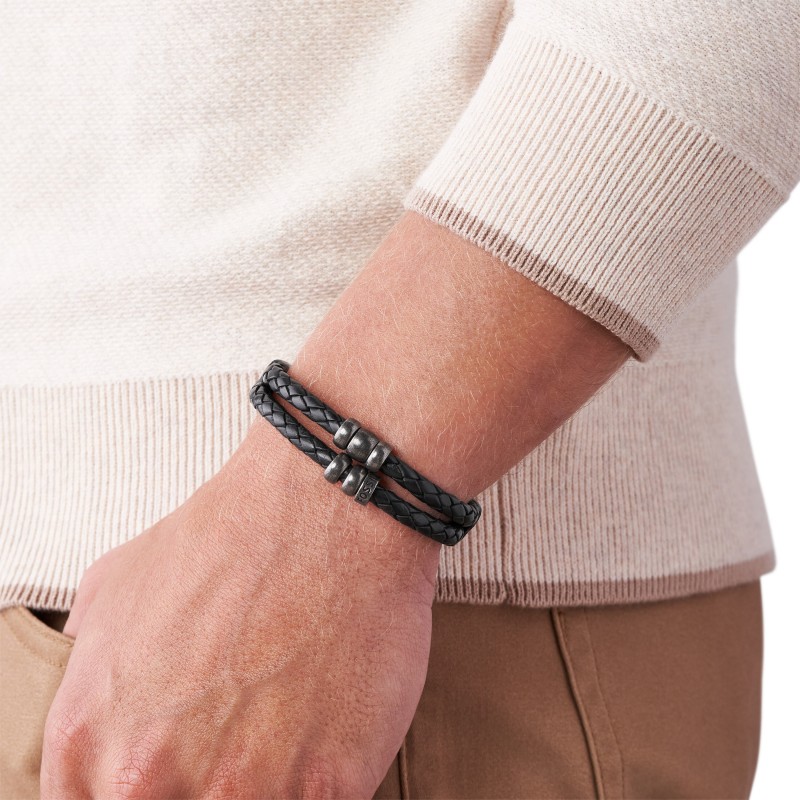 Bracelet Fossil en acier et cuir