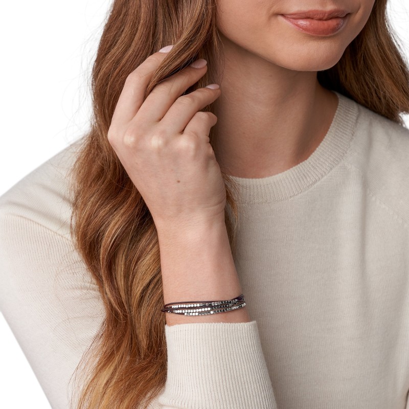 Bracelet Fossil en laiton et cuir