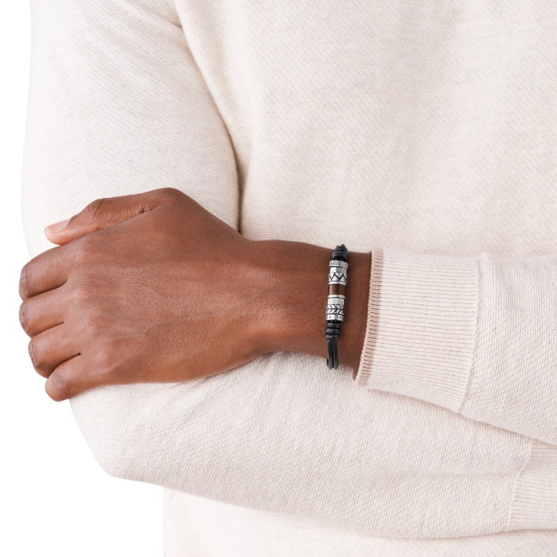 Bracelet Fossil en acier et cuir