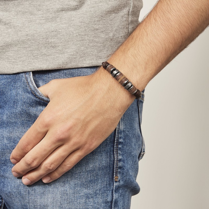 Bracelet Fossil en acier et cuir