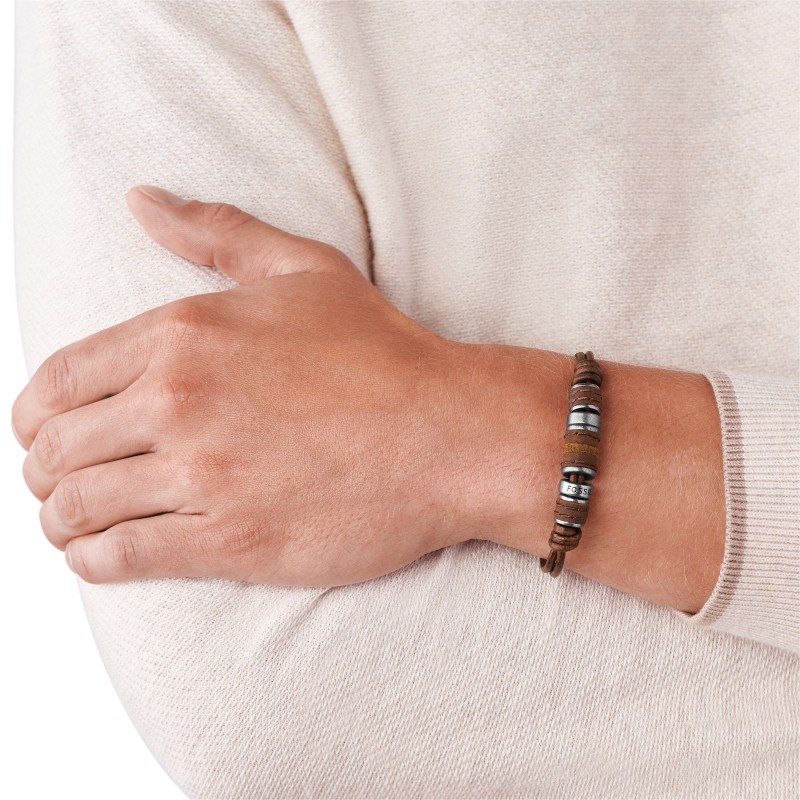 Bracelet Fossil en acier et cuir