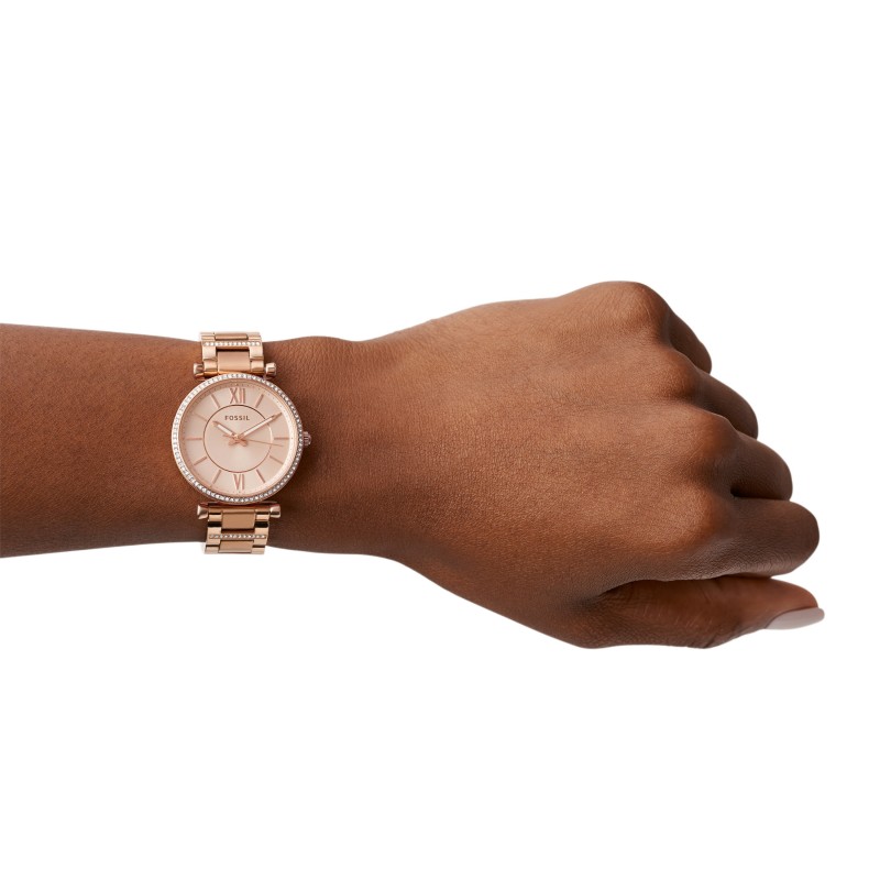 Montre femme Fossil collection Carlie acier dorée rose