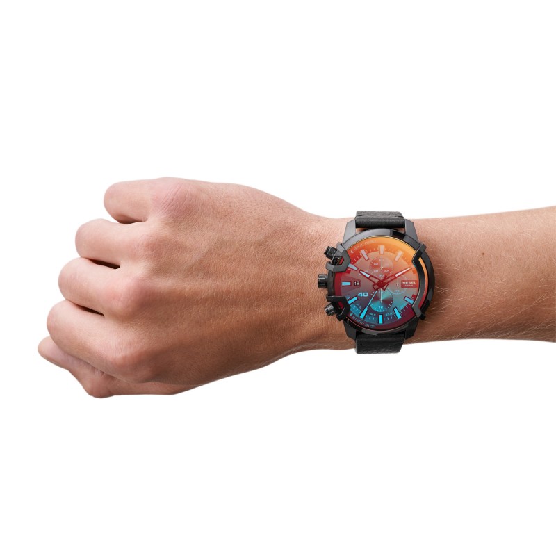 Montre Diesel homme acier bracelet cuir noir