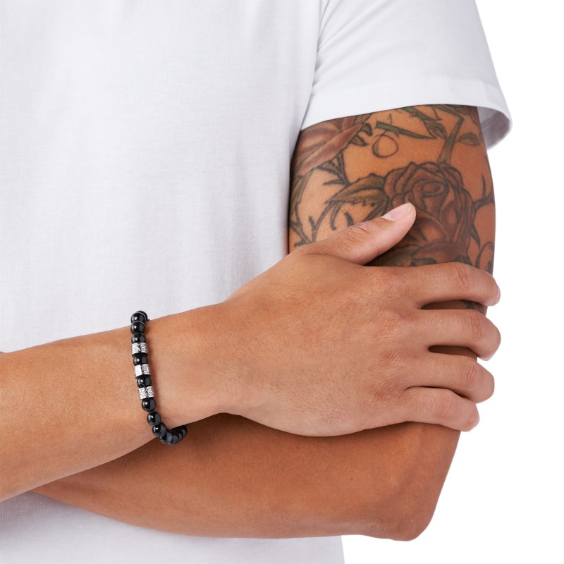 Bracelet Homme Diesel acier et agathe noire