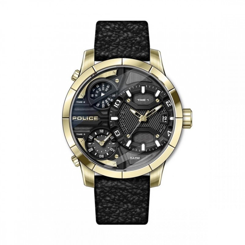 Montre BUSHMASTER Homme Police  Bracelet en Cuir Noir