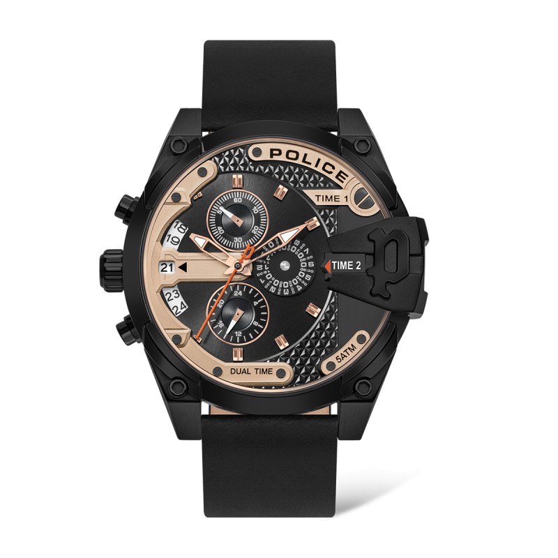 Montre Homme Police Collection DANU Bracelet en Cuir Noir