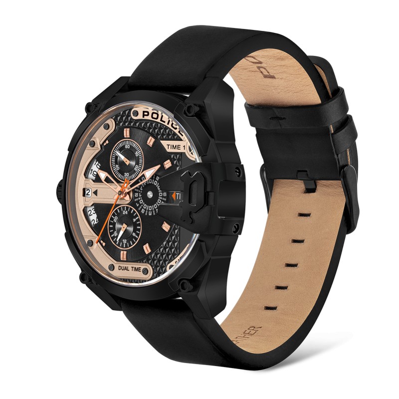 Montre Homme Police Collection DANU Bracelet en Cuir Noir