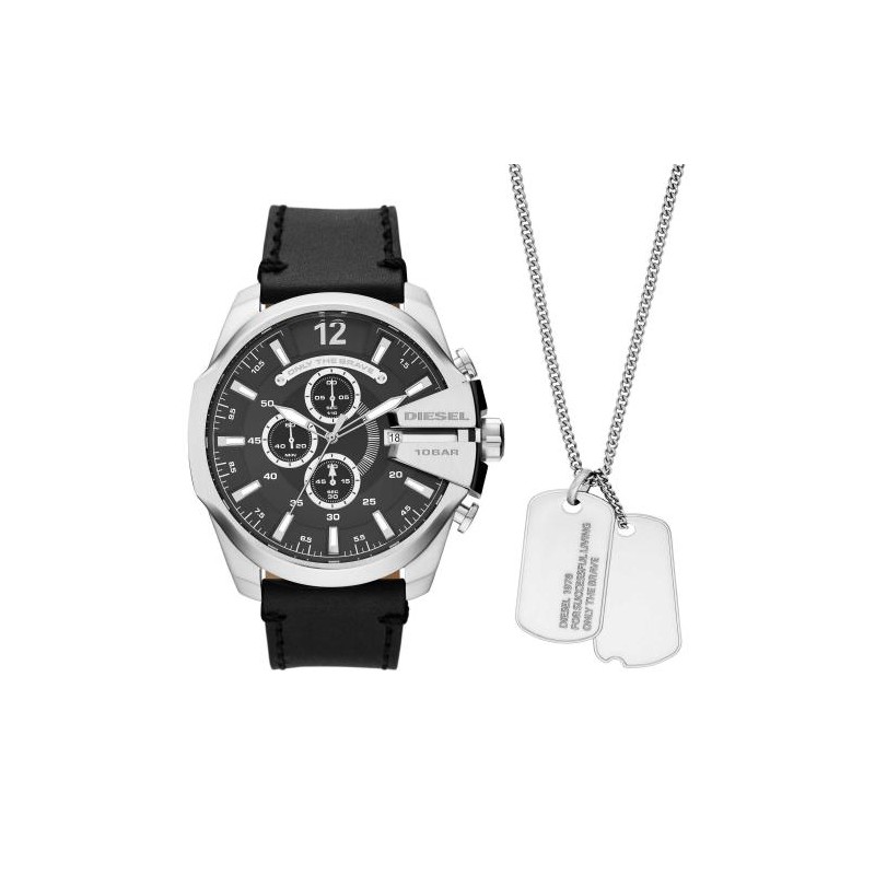 Montre Homme Diesel Mega Chief Bracelet en Cuir Noir
