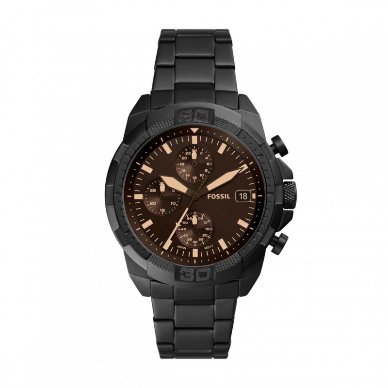 Montre Fossil Homme Collection BRONSON Bracelet en Acier Noir