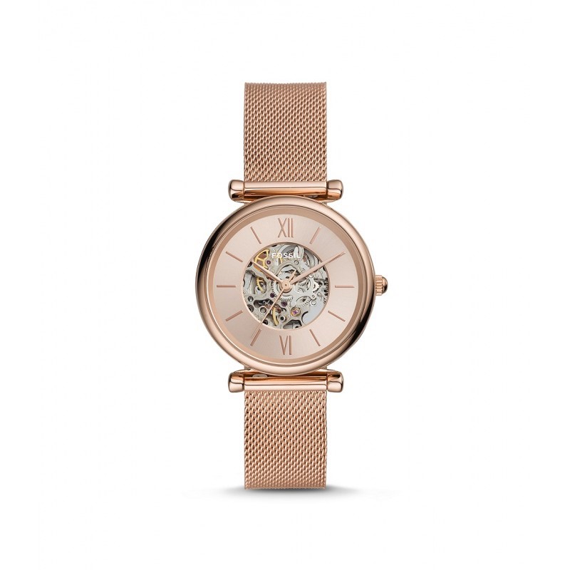 Montre Femme Fossil CARLIE Automatique en Maille Milanaise inoxydable Doré Rose