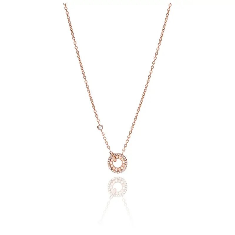 Collier Fossil acier doré rose, cristaux et nacre