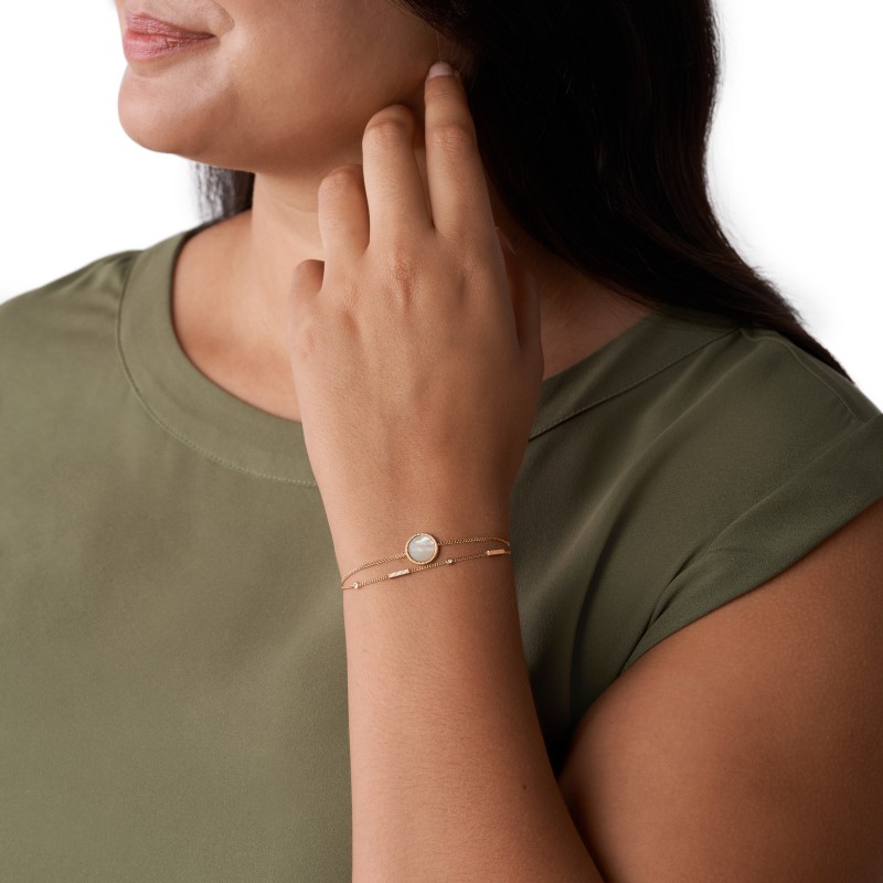 Bracelet Fossil en acier doré rose et nacre rose