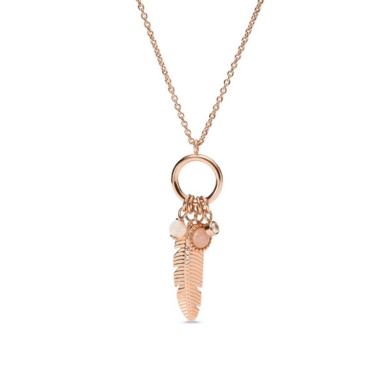 Collier acier doré rose et quartz rose