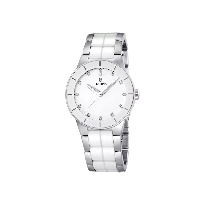 Montre Femme Festina CERAMIC Blanc et Bracelet en Acier
