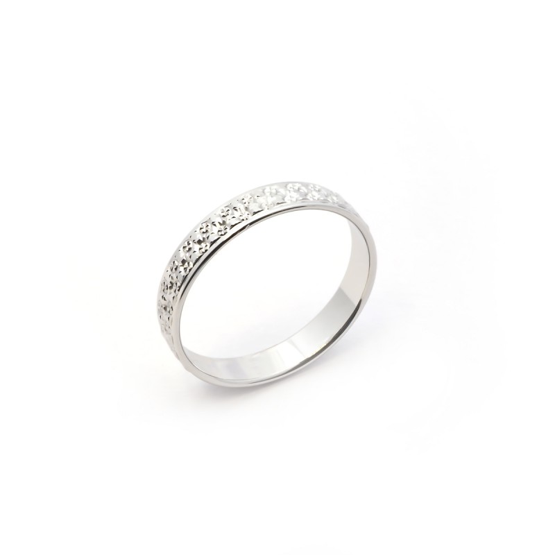 Alliance Femme Or blanc 375/000 Ruban 3,5 mm Anneau ciselé