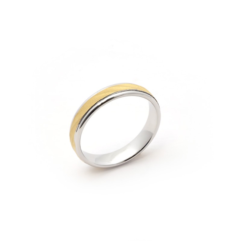 Alliance Mixte Or 750/000 blanc et jaune effet sablé 4 mm