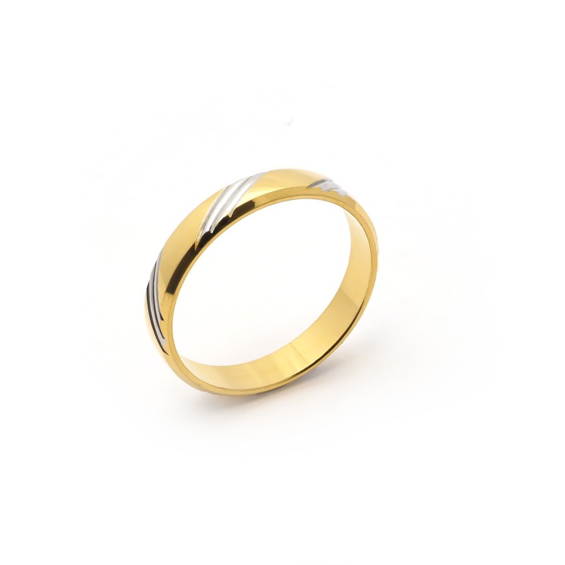 Alliance Homme Or 750/000 deux ors ciselé ruban 4 mm