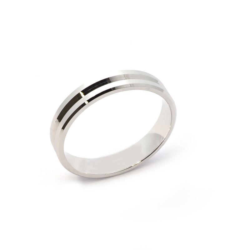 Alliance Homme Or blanc 375/000 striée ruban 4,5 mm