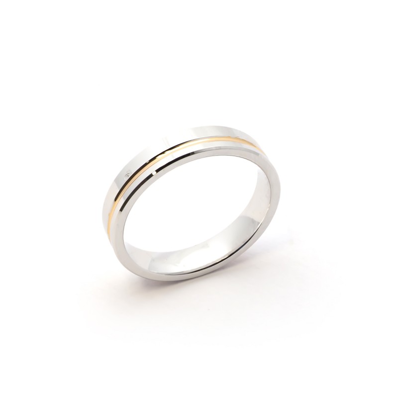 Alliance plate Or rose et blanc 375/000 ruban 4 mm