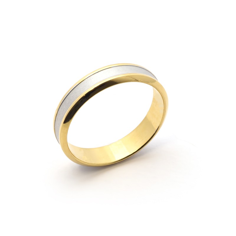 Alliance de mariage Or bicolore 375/000 effet sablé ruban 5 mm