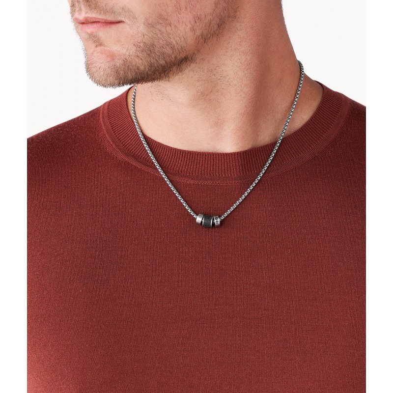 Collier Fossil Homme ACIER ET PIERRE DE LAVE