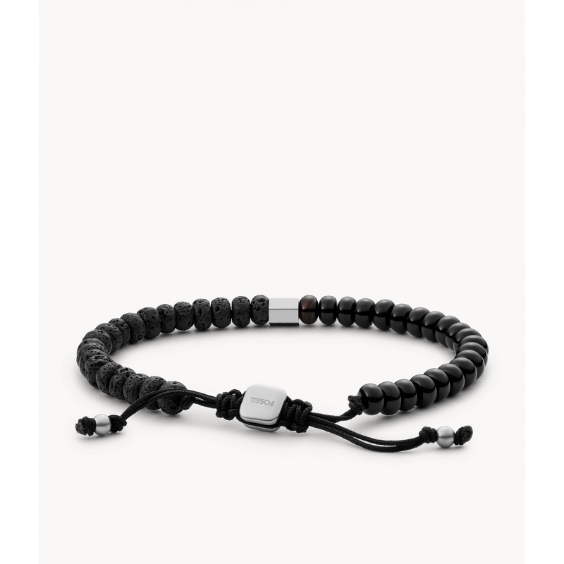 Bracelet homme Fossil perles d'onyx et pierres de lave