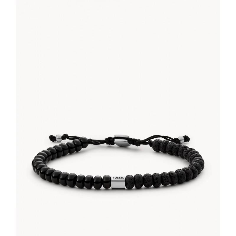 Bracelet homme Fossil perles d'onyx et pierres de lave
