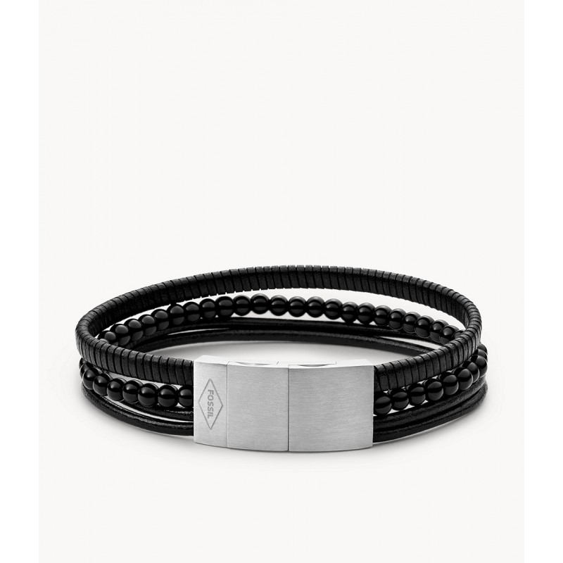 Bracelet Fossil multi rangees Vintage casual en cuir noir