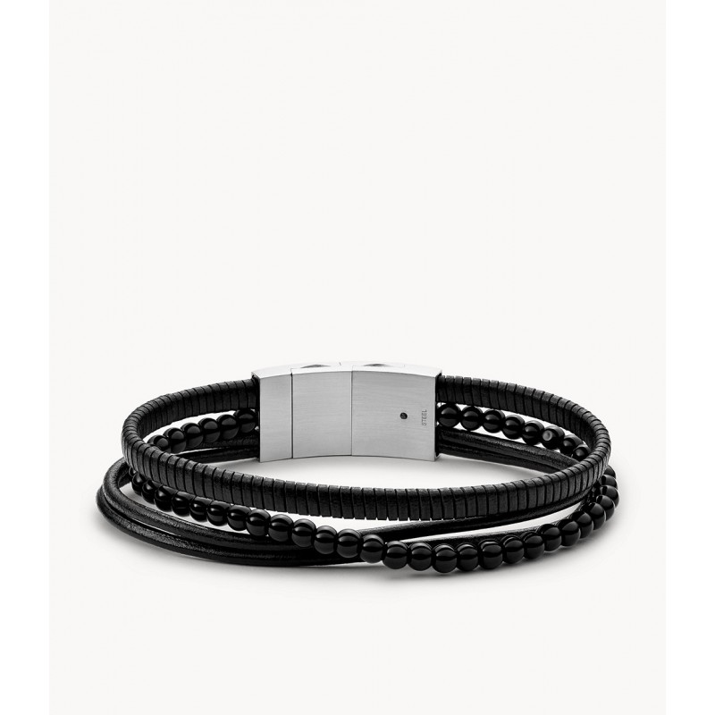 Bracelet Fossil multi rangees Vintage casual en cuir noir