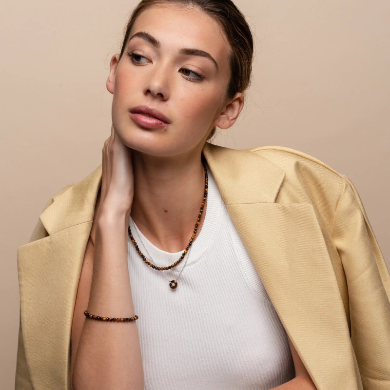 Collier Femme TI SENTO en Argent Rhodie et Oeil du Tigre