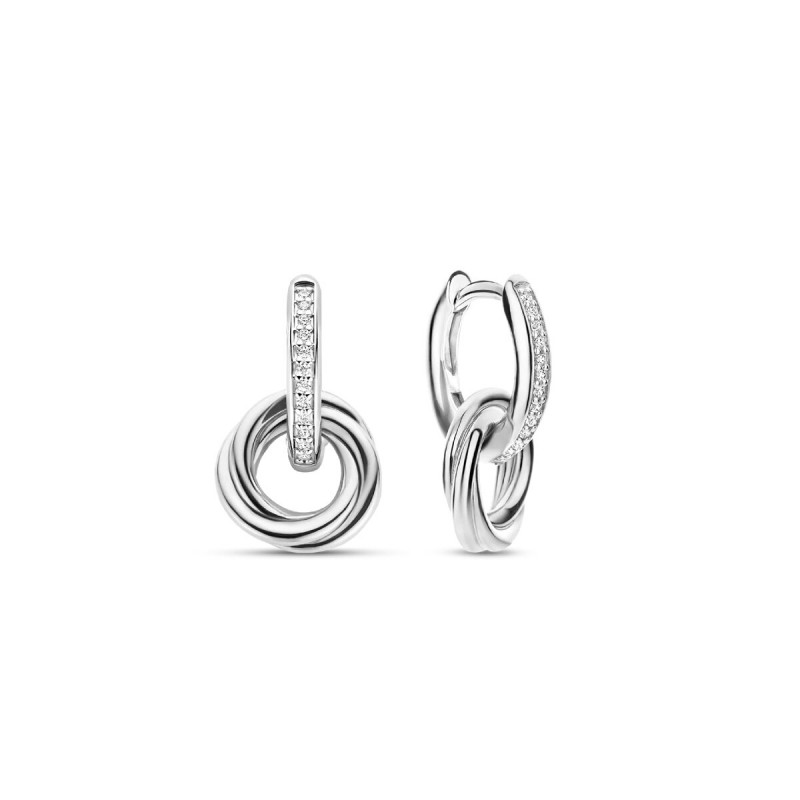 Boucles d'Oreilles de Deux Anneaux Femme en Argent Rhodié TI SENTO