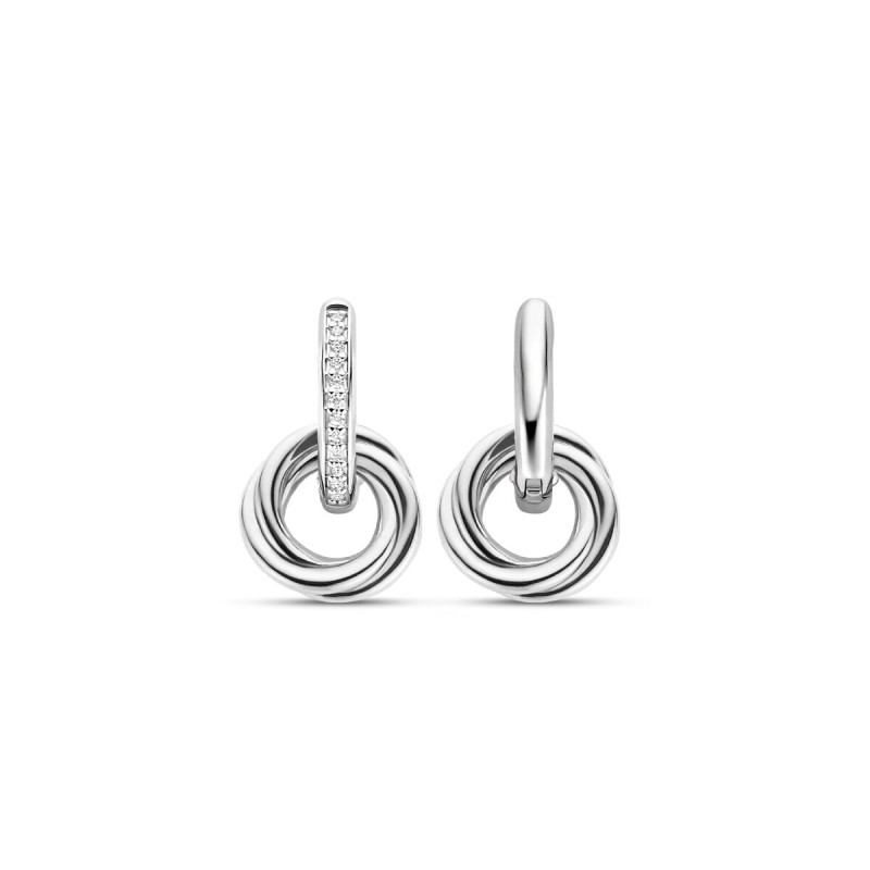 Boucles d'Oreilles de Deux Anneaux Femme en Argent Rhodié TI SENTO