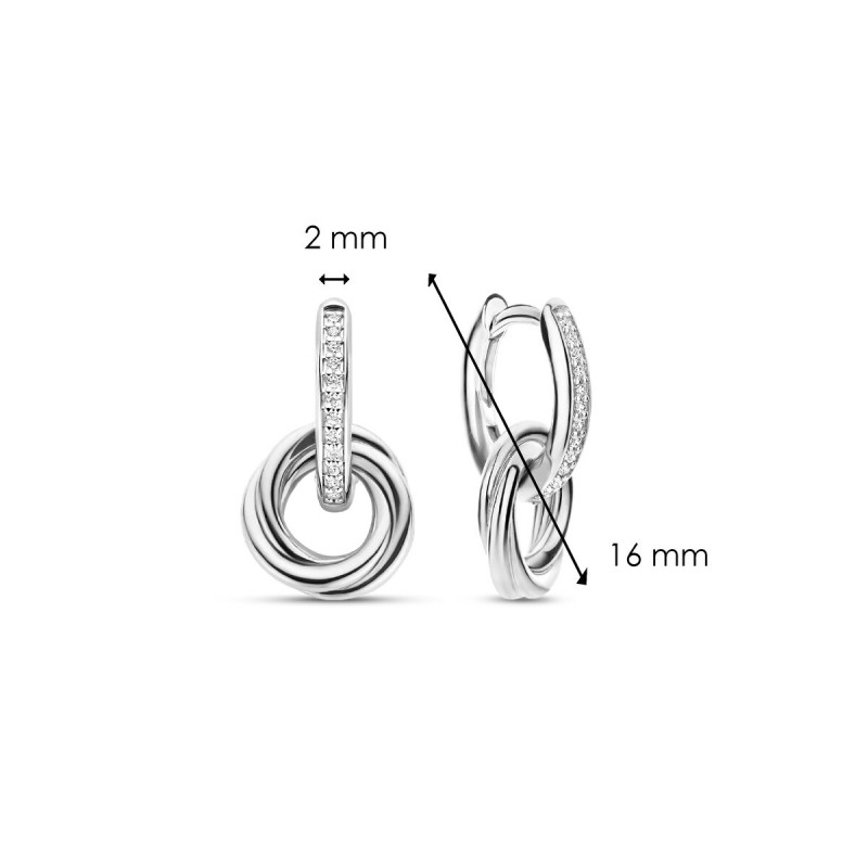 Boucles d'Oreilles de Deux Anneaux Femme en Argent Rhodié TI SENTO