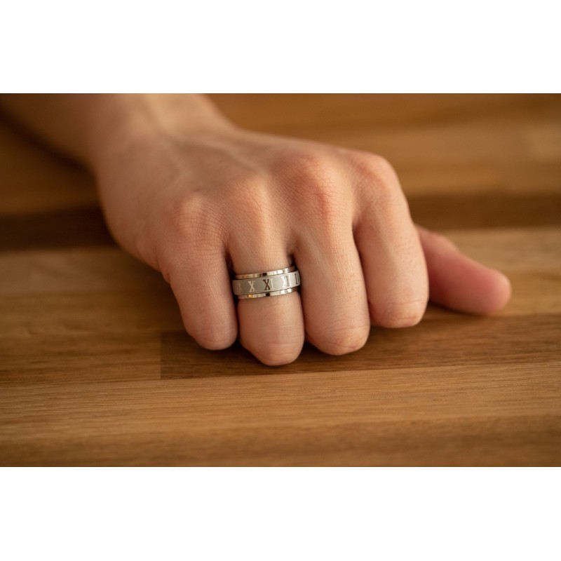 Bague Tournante Phebus Homme en Acier Argenté Chiffre Romain