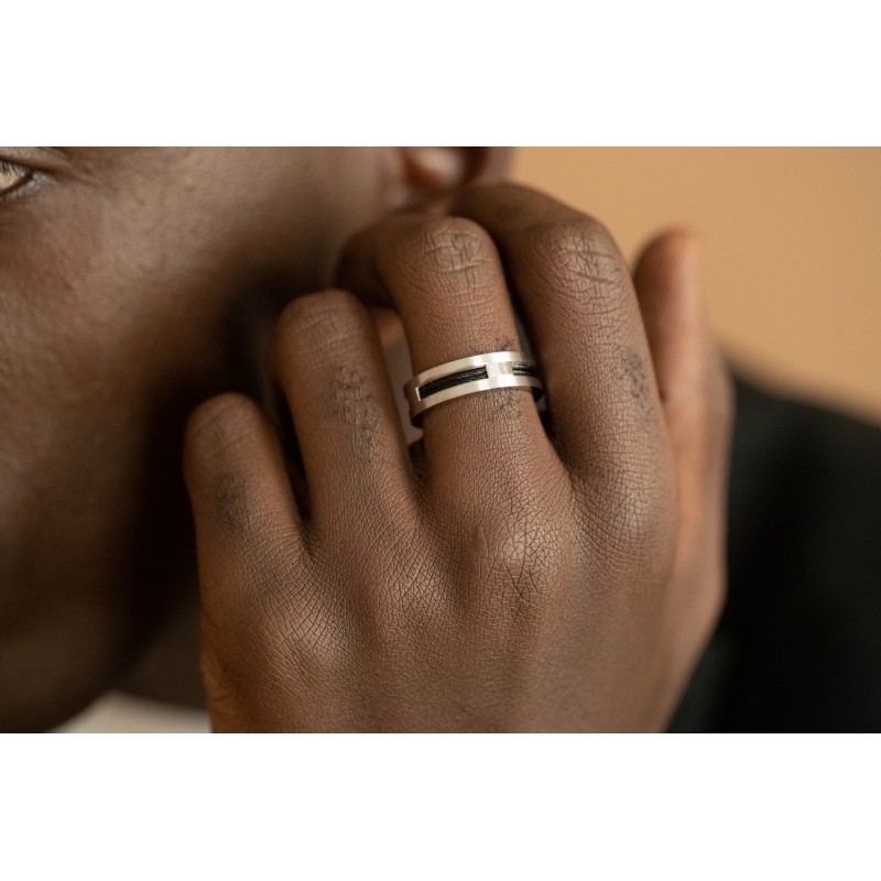 Bague Phebus acier et cable noir