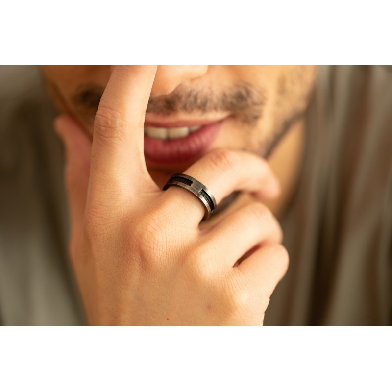 Bague Homme Phebus en Acier Vintage Cable Noir