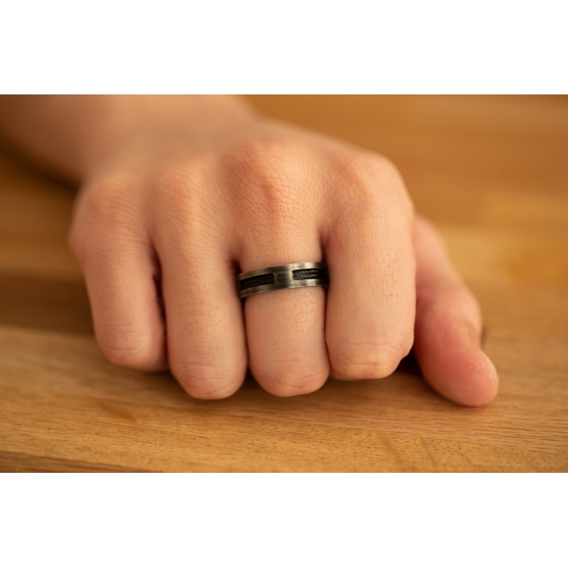 Bague Homme Phebus en Acier Vintage Cable Noir